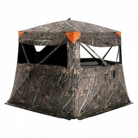 Hunting Blind 270degree See Through Ground Blind 4-5 Person Pop Up Deer Blind with Carrying Bag Portable Resilient Hunting Tent One-Way See-Through Mesh