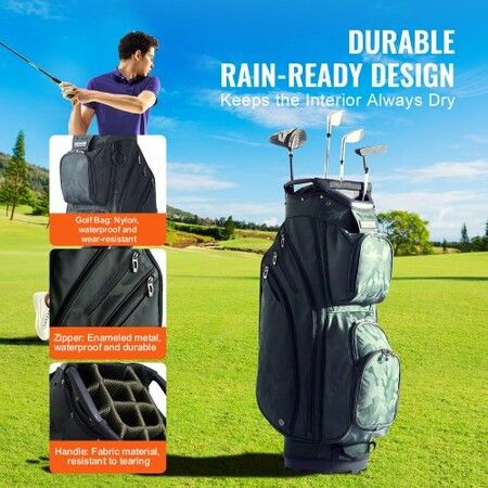 Golf Cart Bag with 14 Way Organizer Divider Top 36inch 11 Pockets Premium Nylon Cart Bag Durable Golf Bags with Handles & Dust Cover & Detachable Straps