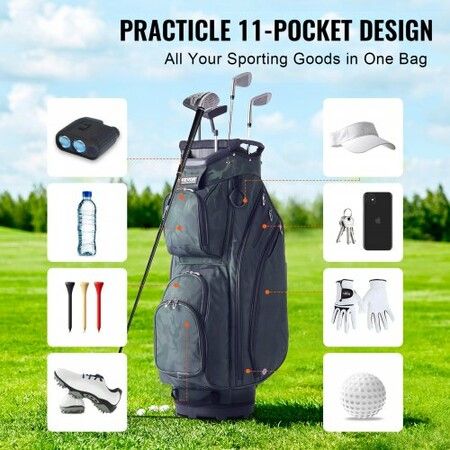 Golf Cart Bag with 14 Way Organizer Divider Top 36inch 11 Pockets Premium Nylon Cart Bag Durable Golf Bags with Handles & Dust Cover & Detachable Straps