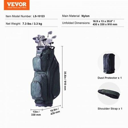 Golf Cart Bag with 14 Way Organizer Divider Top 36inch 11 Pockets Premium Nylon Cart Bag Durable Golf Bags with Handles & Dust Cover & Detachable Straps