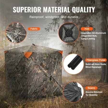 Hunting Blind 270degree See Through Ground Blind 1-2 Person Pop Up Deer Blind for Hunting with Carrying Bag Portable Resilient Hunting Tent