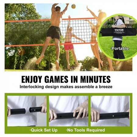 Outdoor Portable Volleyball Net System Adjustable Height Aluminum Poles Professional Volleyball Set with PVC Volleyball Pump Carrying Bag Heavy Duty