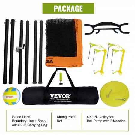 Outdoor Portable Volleyball Net System Adjustable Height Aluminum Poles Professional Volleyball Set with PVC Volleyball Pump Carrying Bag Heavy Duty