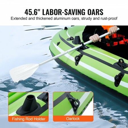 Inflatable Boat 5-Person Inflatable Fishing Boat PVC Portable Boat Raft Kayak 1158 mm Aluminum Oars High-Output Pump Fishing Rod Holders