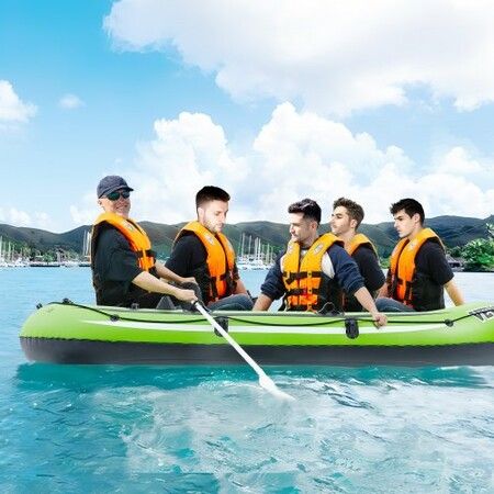 Inflatable Boat 5-Person Inflatable Fishing Boat PVC Portable Boat Raft Kayak 1158 mm Aluminum Oars High-Output Pump Fishing Rod Holders