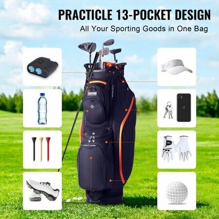 Golf Cart Bag with 14 Way Organizer Divider Top 36inch 13 Pockets Premium Cart Bag Durable 600D Polyester Fabric Golf Bags with Handles & Dust Cover