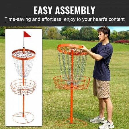 Disc Golf Basket 24-Chains Portable Disc Golf Target Hole Heavy Duty Steel Practice Disc Golf Basket Stand Equipment Indoor & Outdoor Pro Golf Basket Set