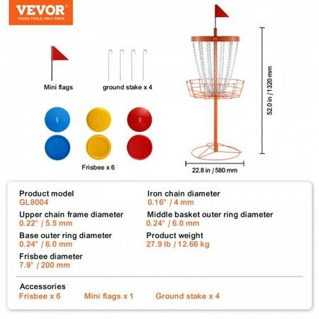 Disc Golf Basket 24-Chains Portable Disc Golf Target Hole Heavy Duty Steel Practice Disc Golf Basket Stand Equipment Indoor & Outdoor Pro Golf Basket Set