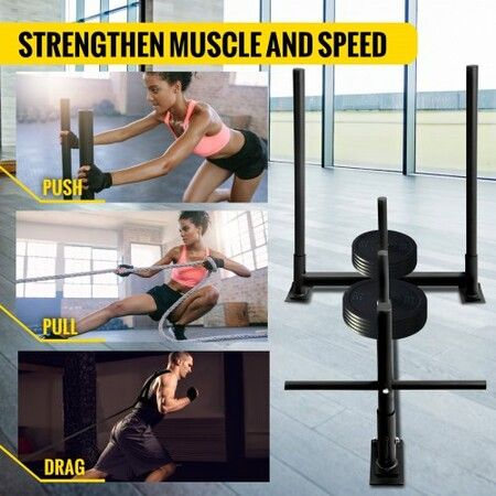 Fitness Sled 300Lbs Capacity Weight Training Sled Premium Iron with Black Powder Coat Speed Training Sled for Athletic Exercise and Speed Improvement