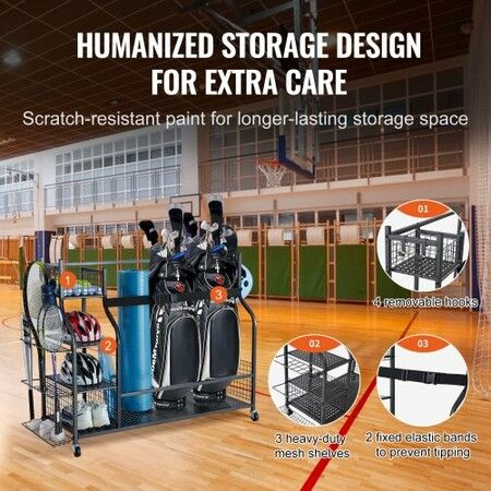 Golf Storage Garage Organizer 3 Golf Bag Stand Holder and Other Sports Equipment Storage Rack Rolling Ball Cart on Wheels Outdoor Sport Gear & Toy Storage