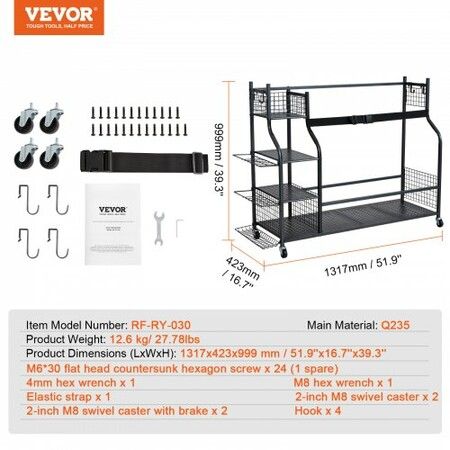 Golf Storage Garage Organizer 3 Golf Bag Stand Holder and Other Sports Equipment Storage Rack Rolling Ball Cart on Wheels Outdoor Sport Gear & Toy Storage