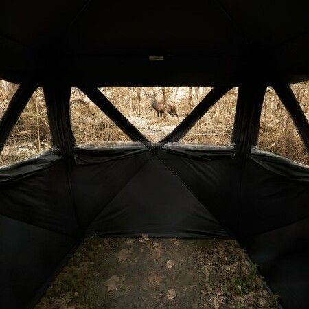 Hunting Blind 270 degree See Through Ground Blind 1-2 Person Pop Up Deer Blind with Carrying Bag Portable Resilient Hunting Tent 3 Horizontal Windows