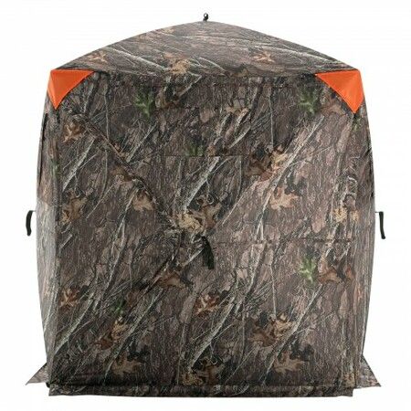 Hunting Blind 270 degree See Through Ground Blind 1-2 Person Pop Up Deer Blind with Carrying Bag Portable Resilient Hunting Tent 3 Horizontal Windows