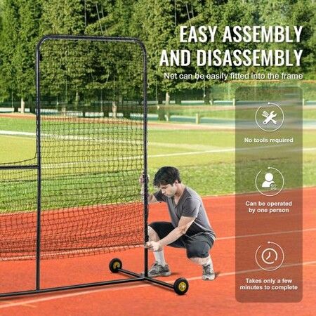 L Screen Baseball for Batting Cage 7x7 ft Softball Safety Screen Body Protector Portable Batting Screen with Carry Bag Wheels Ground Stakes Heavy Duty