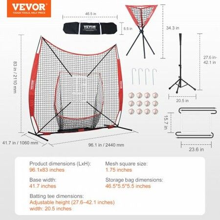 7x7 ft Baseball Softball Practice Net Portable Baseball Training Net for Hitting Catching Pitching Backstop Equipment with Bow Frame Carry Bag Strike Zone