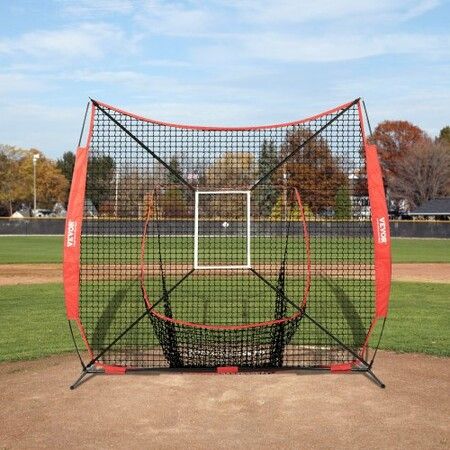 7x7 ft Baseball Softball Practice Net Portable Baseball Training Net for Hitting Catching Pitching Backstop Equipment with Bow Frame Carry Bag Strike Zone