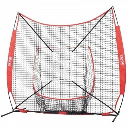 7x7 ft Baseball Softball Practice Net Portable Baseball Training Net for Hitting Catching Pitching Backstop Equipment with Bow Frame Carry Bag Strike Zone