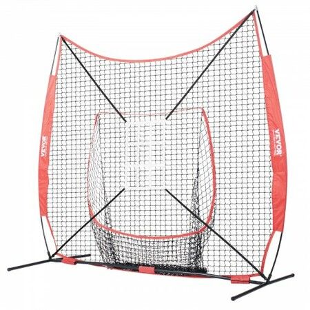 7x7 ft Baseball Softball Practice Net Portable Baseball Training Net for Hitting Catching Pitching Backstop Equipment with Bow Frame Carry Bag Strike Zone