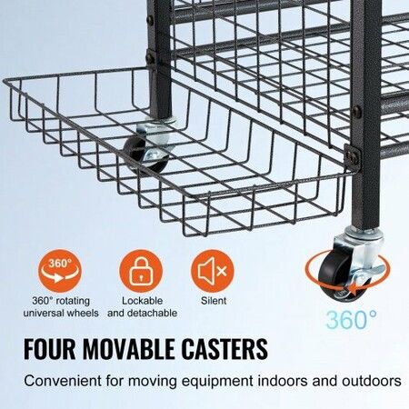 Sports Equipment Garage Organizer Rolling Ball Storage Cart on Wheels Basketball Rack with Baskets & Hooks Indoor/Outdoor Sports Gear and Toys Storage