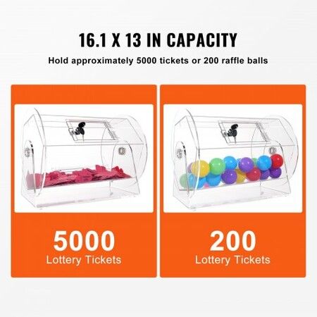 Acrylic Raffle Drum Holds 5000 Tickets or 200 Raffle Balls Professional Raffle Ticket Spinning Cage with 2 Keys Transparent Lottery Spinning Drawing Raffle