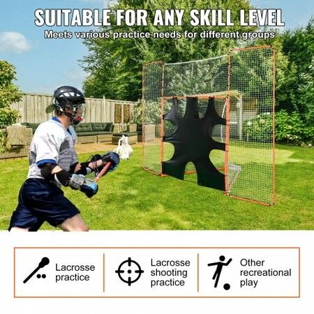 3-IN-1 Lacrosse Goal with Backstop and Target3.7mx2.7m Lacrosse Net Steel Frame Backyard Lacrosse Rebounder Equipment Quick & Easy Setup Training Net