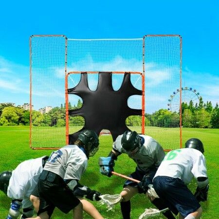 3-IN-1 Lacrosse Goal with Backstop and Target3.7mx2.7m Lacrosse Net Steel Frame Backyard Lacrosse Rebounder Equipment Quick & Easy Setup Training Net