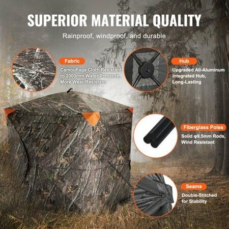 Hunting Blind 270degree See Through Ground Blind 2-3 Person Pop Up Deer Blind for Hunting with Carrying Bag Portable Resilient Hunting Tent 3 Windows