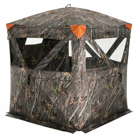 Hunting Blind 270degree See Through Ground Blind 2-3 Person Pop Up Deer Blind for Hunting with Carrying Bag Portable Resilient Hunting Tent 3 Windows