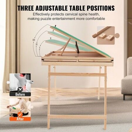 1500 Piece Puzzle Table with Folding Legs 4 Drawers and Cover Wooden Jigsaw Puzzle Plateau Adjustable 3-Tilting-Angle Puzzle Board Puzzle Storage System