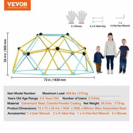 Climbing Dome 6FT Geometric Dome Climber Play Center for Kids 3 to 9 Years Old Jungle Gym Supports 600LBS and Easy Assembly with Climbing Grip