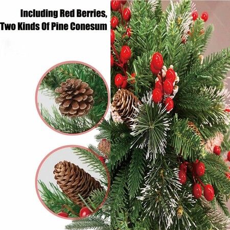 Prelit Planter Bushes,2025 Holiday Planter Filler,Prelit Planter Bushes Christmas,Topsworth Prelit Planter Bushes with Led Lights & Red Berries (White 2pc)