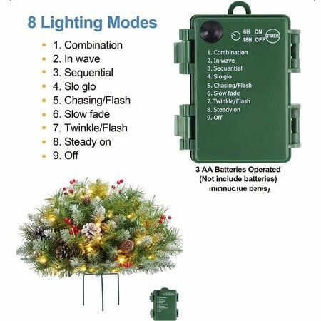 Prelit Planter Bushes,2025 Holiday Planter Filler,Prelit Planter Bushes Christmas,Topsworth Prelit Planter Bushes with Led Lights & Red Berries (1pc)