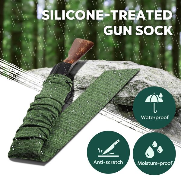 6pcs Gun Shotgun Socks Cases Rifle Sleeves 137x10cm Handgun Pistol Airsoft Storage Protector Silicone Treated Knit Fabric with Drawstring Closure Green