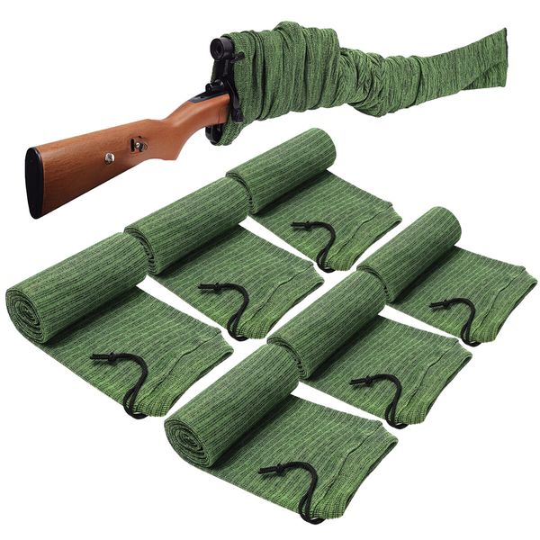 6pcs Gun Shotgun Socks Cases Rifle Sleeves 137x10cm Handgun Pistol Airsoft Storage Protector Silicone Treated Knit Fabric with Drawstring Closure Green