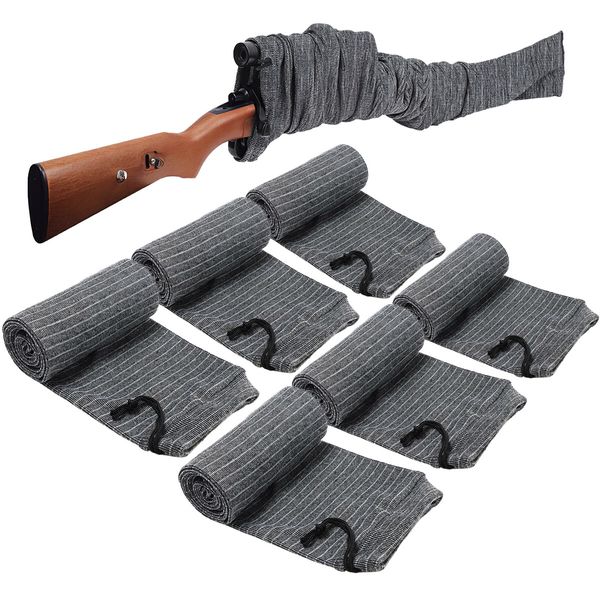 6pcs Gun Socks Shotgun Cases Rifle Sleeves Pistol Airsoft Handgun Storage Protector 137x10cm Silicone Treated Fabric Knit with Drawing Closure Grey