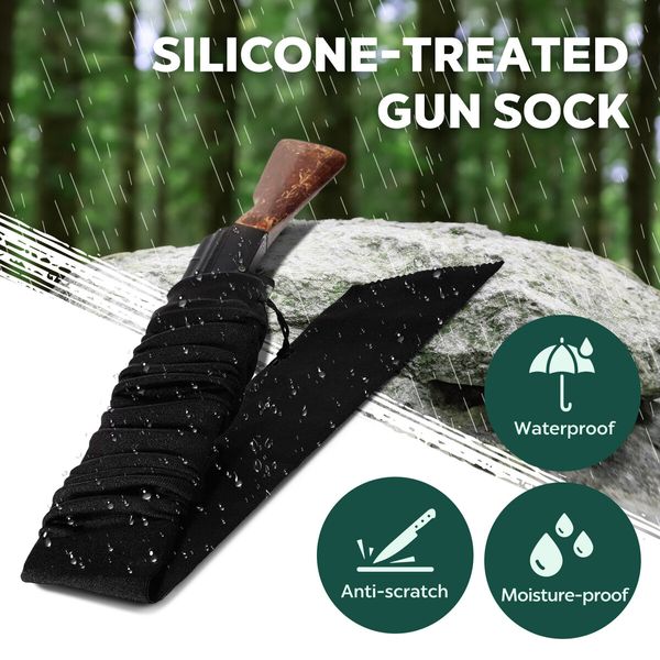 6pcs Gun Shotgun Socks Rifle Cases 137x10cm Pistol Airsoft Sleeves Handgun Storage Protector Silicone Treated Fabric Knit with Drawing Closure Black