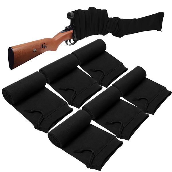 6pcs Gun Shotgun Socks Rifle Cases 137x10cm Pistol Airsoft Sleeves Handgun Storage Protector Silicone Treated Fabric Knit with Drawing Closure Black