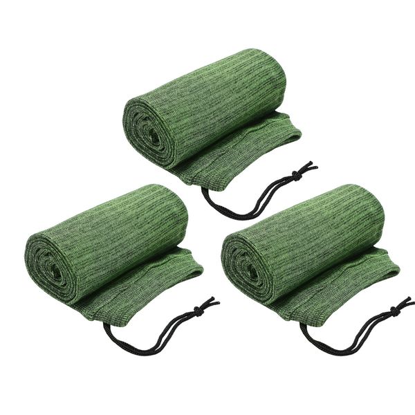 3pcs Gun Socks Shotgun Cases Rifle Pistol Sleeves 137x10cm Airsoft Handgun Storage Protector Silicone Treated Fabric Knit with Drawing Closure Green