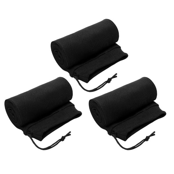 3pcs Gun Socks Shotgun Cases Rifle Pistol Sleeves 137x10cm Handgun Airsoft Storage Protector Silicone Treated Fabric Knit with Drawing Closure Black