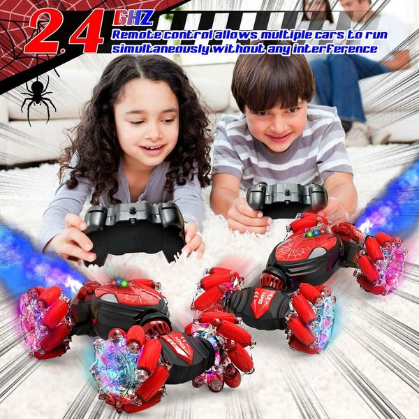 Remote Control Car with Cool Light, Spray Drift Hand Controlled Car, 2.4Ghz Rechargeable RC Car, Birthday Gifts for Boys 6-12 (Red and Black)