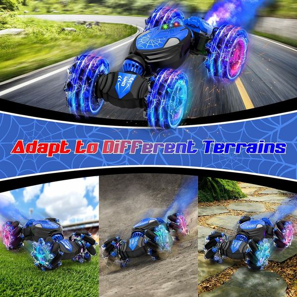 Remote Control Car with Cool Light, Spray Drift Hand Controlled Car, 2.4Ghz Rechargeable RC Car, Birthday Gifts for Boys 6-12 (Blue)