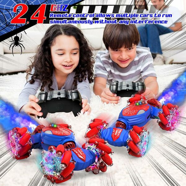 Remote Control Car with Cool Light, Spray Drift Hand Controlled Car, 2.4Ghz Rechargeable RC Car, Birthday Gifts for Boys 6-12 (Red and Blue)