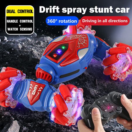 Remote Control Car with Cool Light, Spray Drift Hand Controlled Car, 2.4Ghz Rechargeable RC Car, Birthday Gifts for Boys 6-12 (Red and Blue)