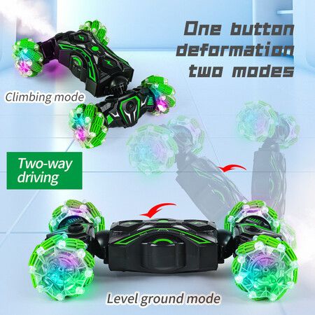 Gesture Sensing Remote Control Stunt Car Toys, 2.4gHz 4WD Hand Controlled 360 Degree Rotating Transform Drift Car Birthday Gift for Kids (Green)