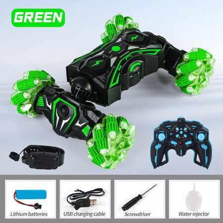 Gesture Sensing Remote Control Stunt Car Toys, 2.4gHz 4WD Hand Controlled 360 Degree Rotating Transform Drift Car Birthday Gift for Kids (Green)