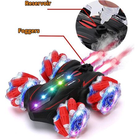 Gesture Sensing RC Stunt Car with Lights & Music, Hand Gesture Remote Control Car Toy with 360 Degree Spins Birthday Toys Gifts for Kids (Red)