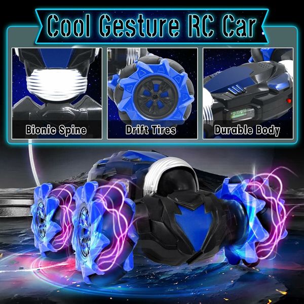 Gesture Sensing Remote Control Car 4WD 2.4GHz Off-Road 360 Degree Double Sided Rotation Stunt Car Birthday Gift Idea for Boys Girls (Blule)