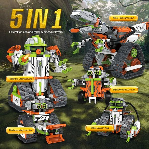 5 in 1 STEM Robot Toys Building Kits App & Remote Control Engineering Learning Educational Toys DIY Projects for Kids Ages 8-12 (539 Blocks)