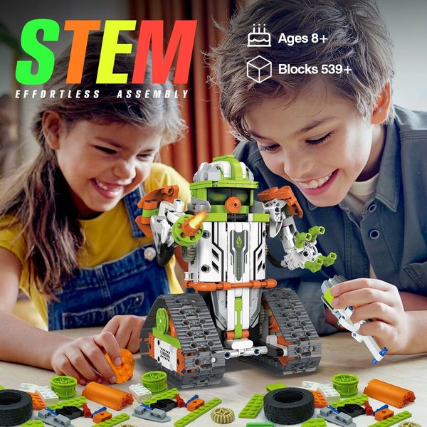 5 in 1 STEM Robot Toys Building Kits App & Remote Control Engineering Learning Educational Toys DIY Projects for Kids Ages 8-12 (539 Blocks)