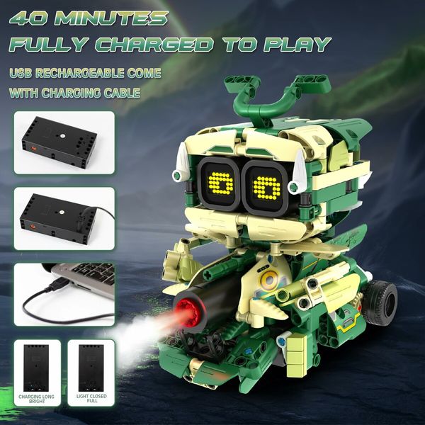 STEM Building Toys Remote & APP Controlled 3-in-1 Robot Building Kit with Music Spray Xmas Gift Ideas for Kids Ages 6-14